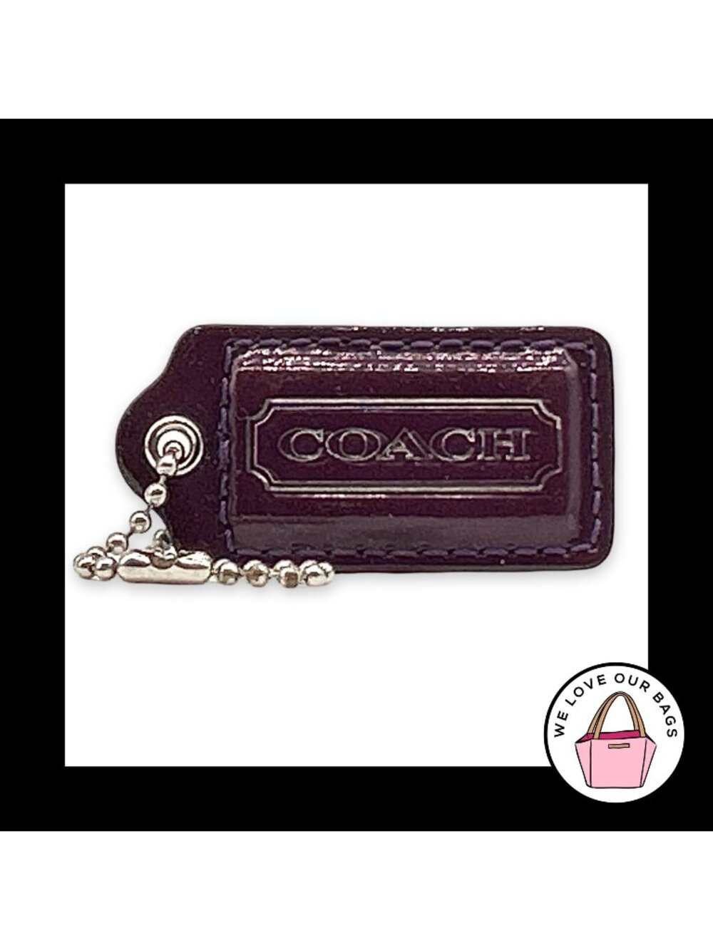 Rare COACH POPPY HANG TAG 2" Purple Patent Leather Bag Charm Keychain Fob Medium